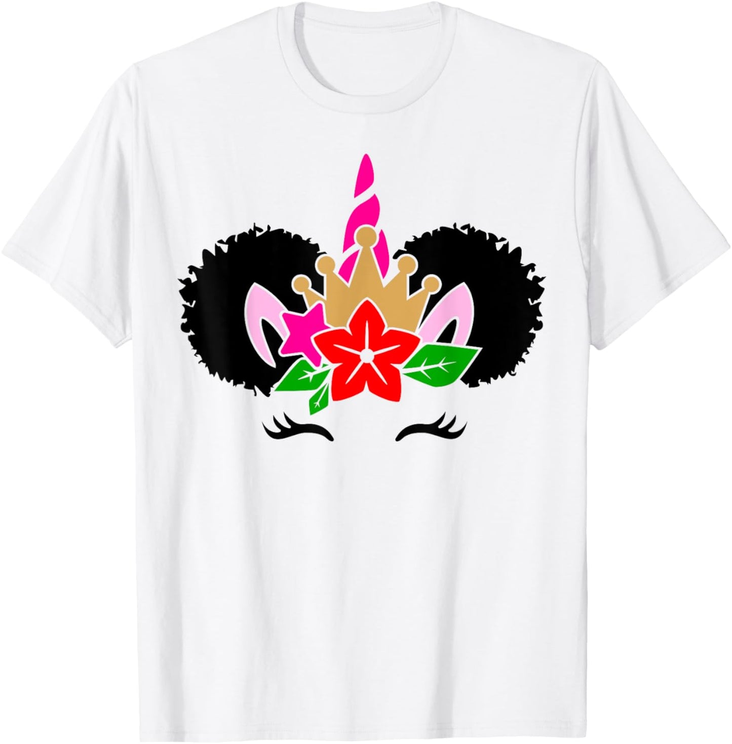 Black Girl Cute Unicorn Afro Hair Puffs Women Melanin T-Shirt - T-Shirt | White