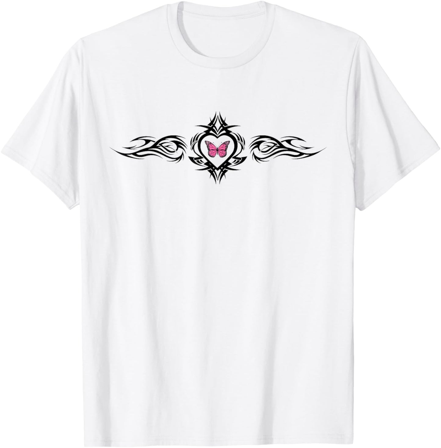Butterfly Heart Tattoo Pink y2k Grunge Egirl Aesthetic T-Shirt - T-Shirt | White