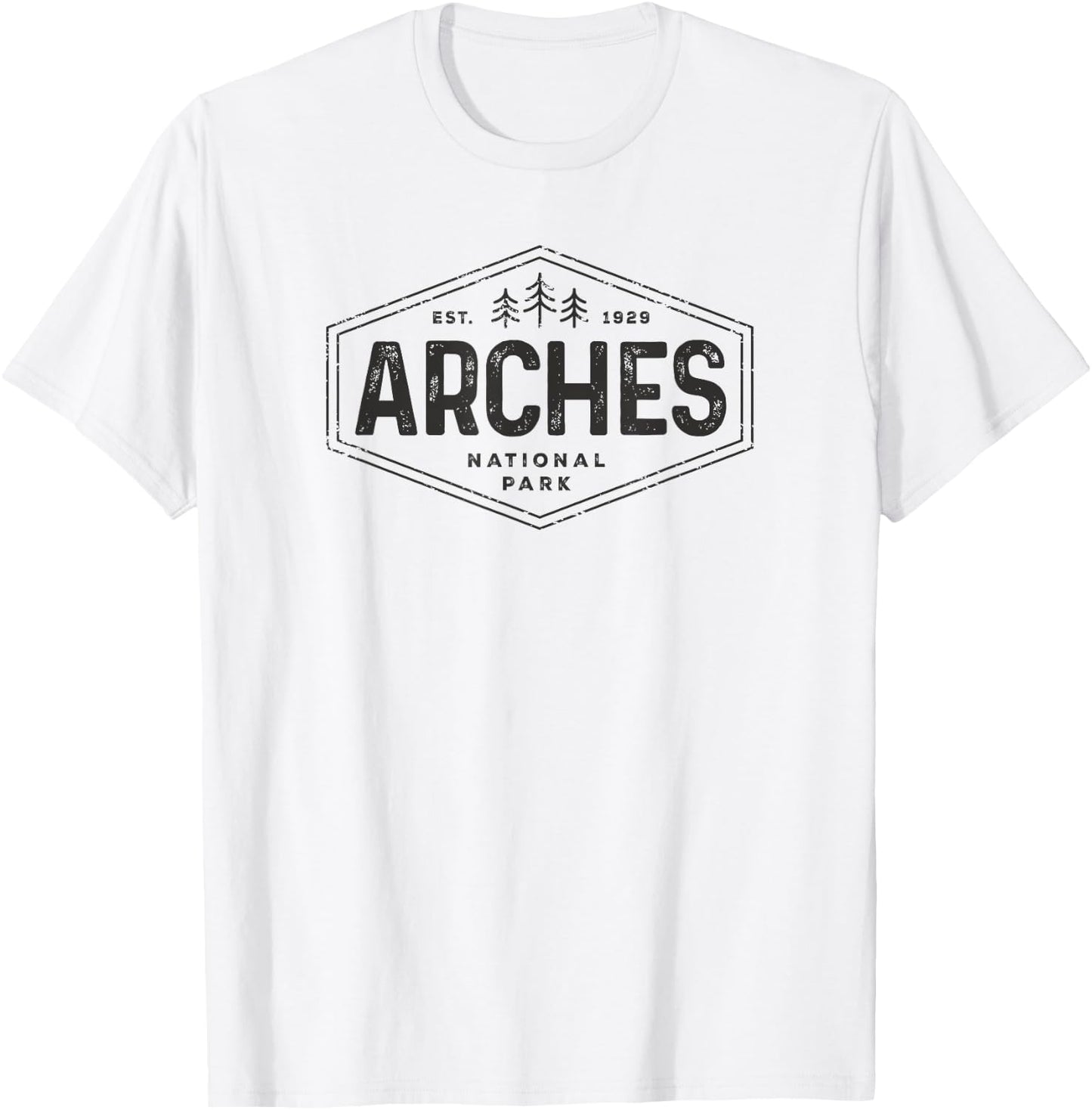 Arches National Park Utah Hiking Women Men Hexagon Badge T-Shirt - T-Shirt | White