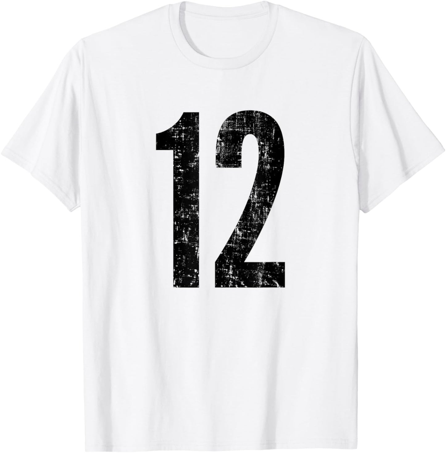 Number 12 Distressed Vintage Twelve Sports Training Practice T-Shirt - T-Shirt | White