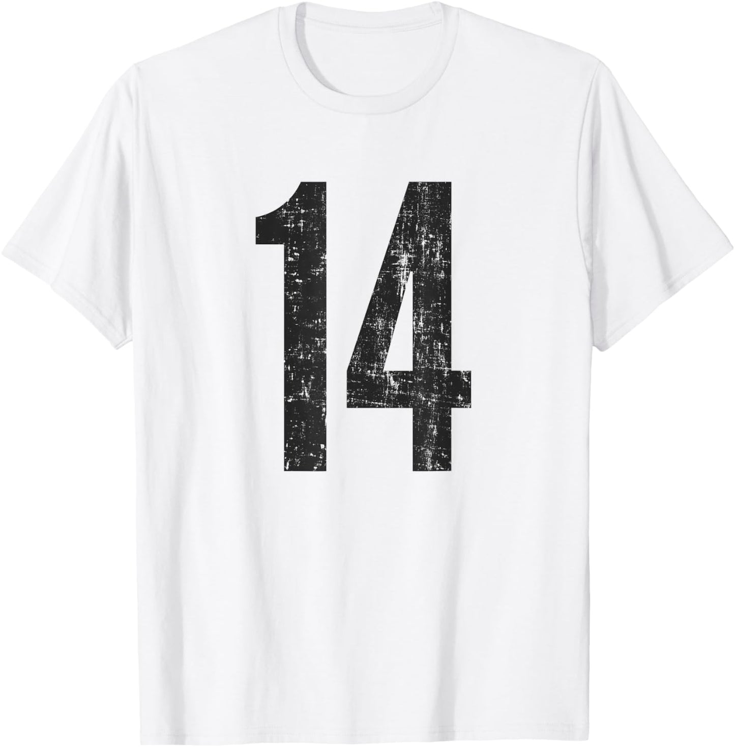 Number 14 Distressed Vintage Fourteen Sports Casual Training T-Shirt - T-Shirt | White