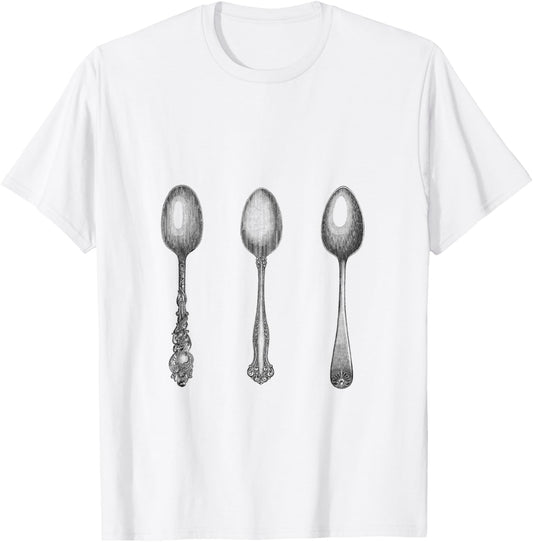 Antique Spoons print three spoonie silverware etched vintage T-Shirt - T-Shirt | White