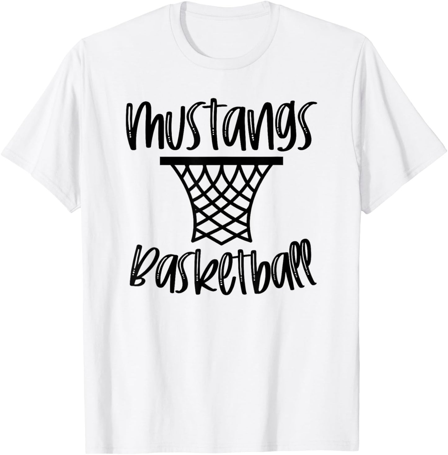 Mustangs Basketball Team Mascot School Spirit Game Night T-Shirt - T-Shirt | White