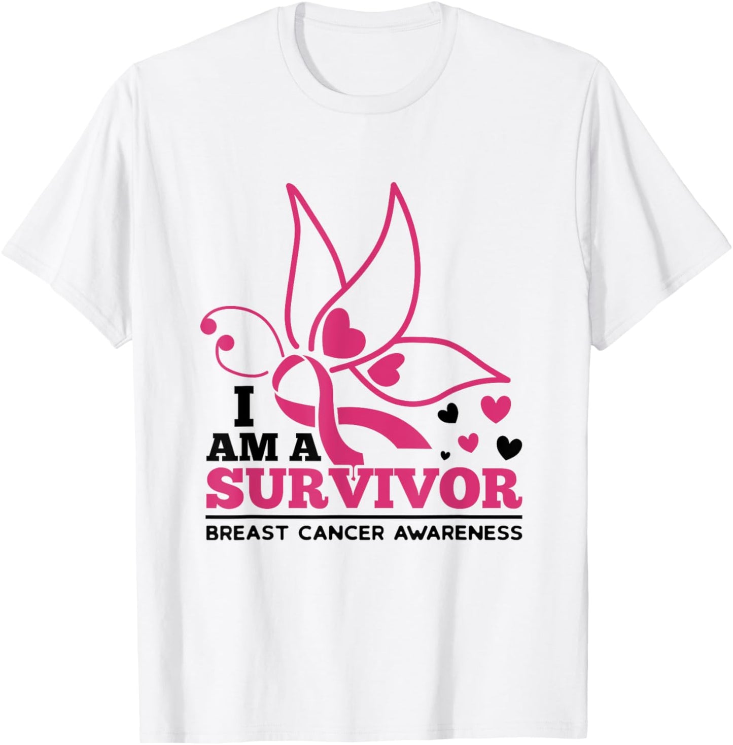I Am A Survivor Pink Ribbon October Breast Cancer Awareness T-Shirt - T-Shirt | White