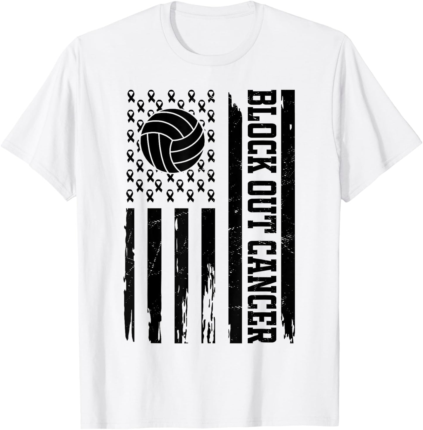 Volleyball Breast Cancer Awareness Block Out Cancer T-Shirt - T-Shirt | White