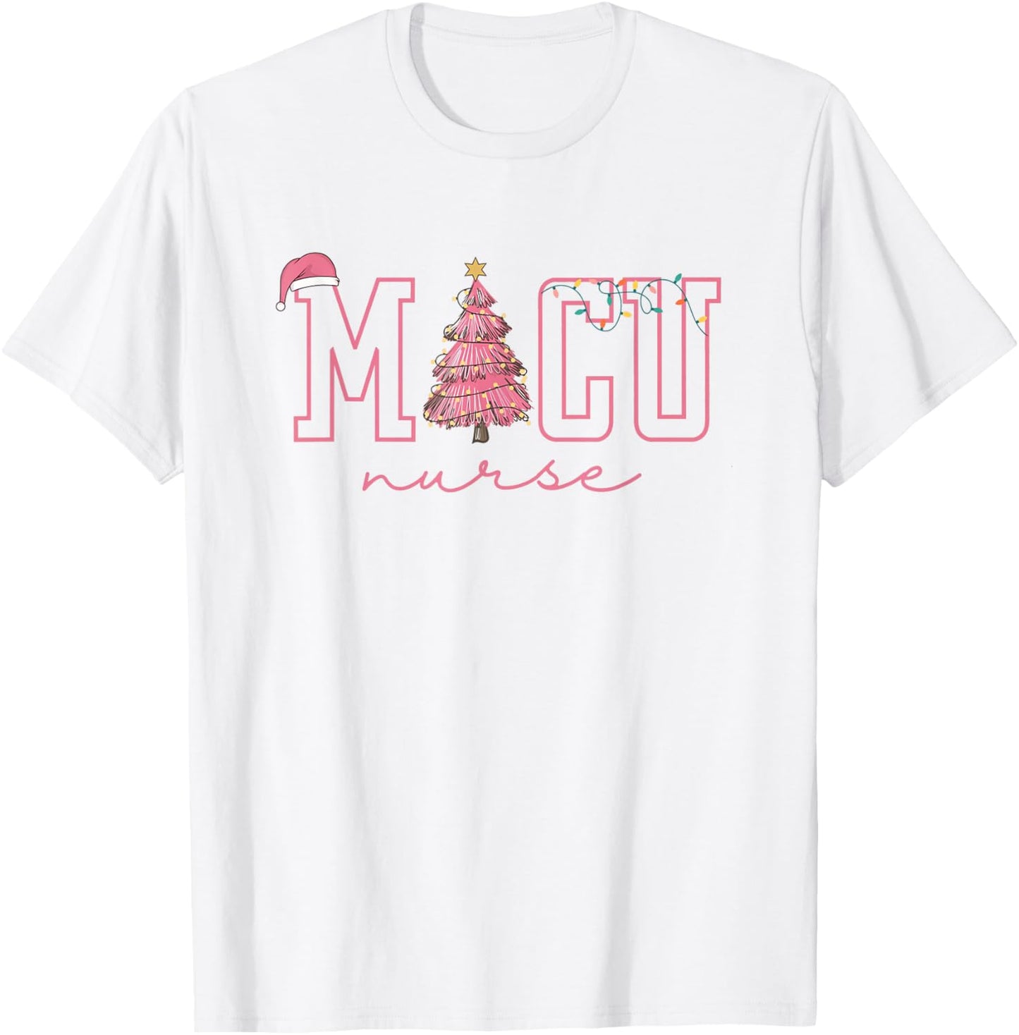 MICU Nurse Pink Christmas Medical Intensive Care Unit Xmas T-Shirt - T-Shirt | White