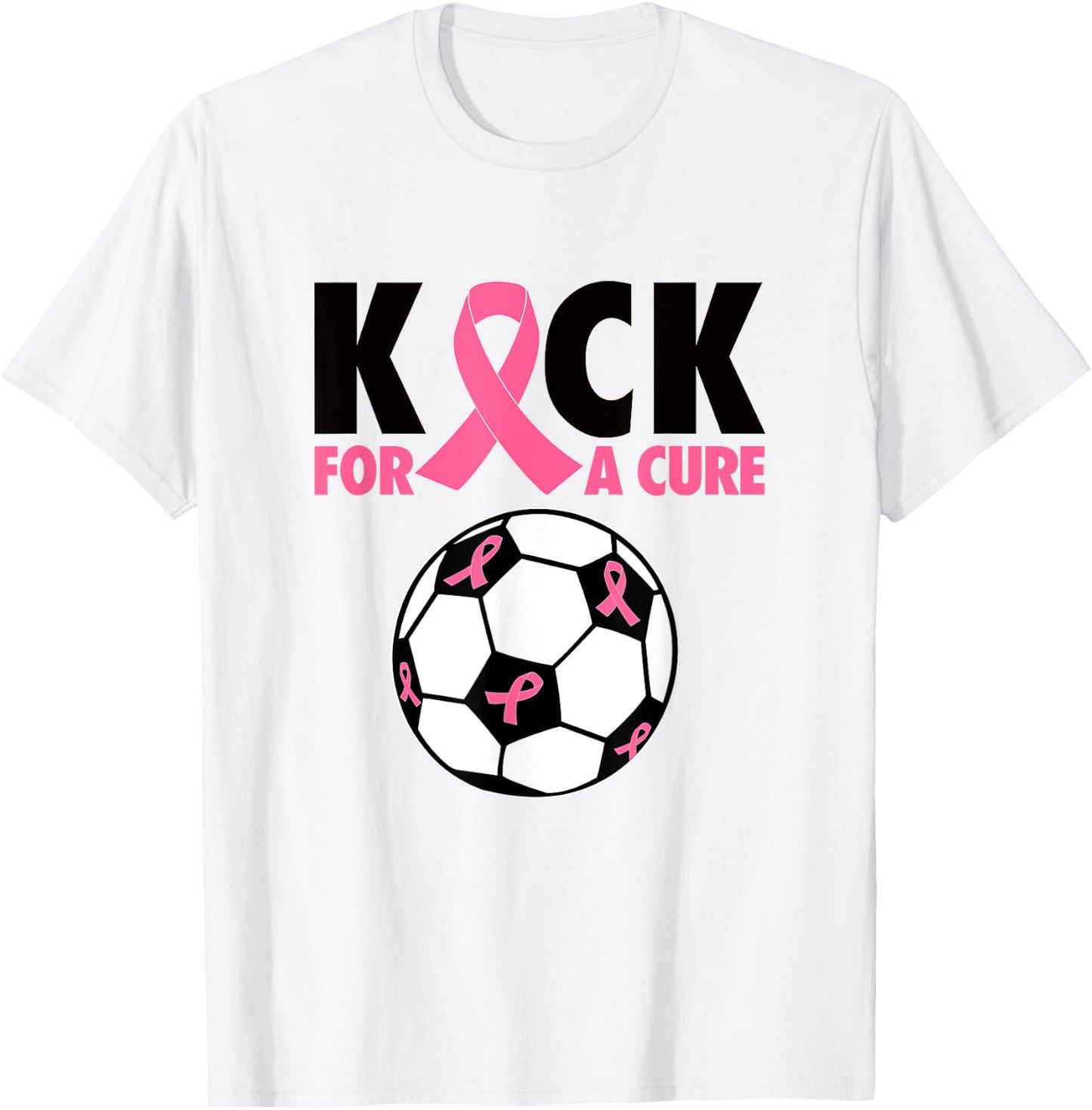 Kick For a Cure Breast Cancer Awareness Pink Ribbon Soccer T-Shirt - T-Shirt | White