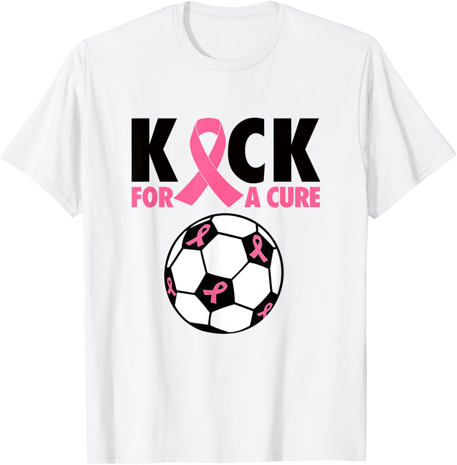 Kick For a Cure Breast Cancer Awareness Pink Ribbon Soccer T-Shirt - T-Shirt | White