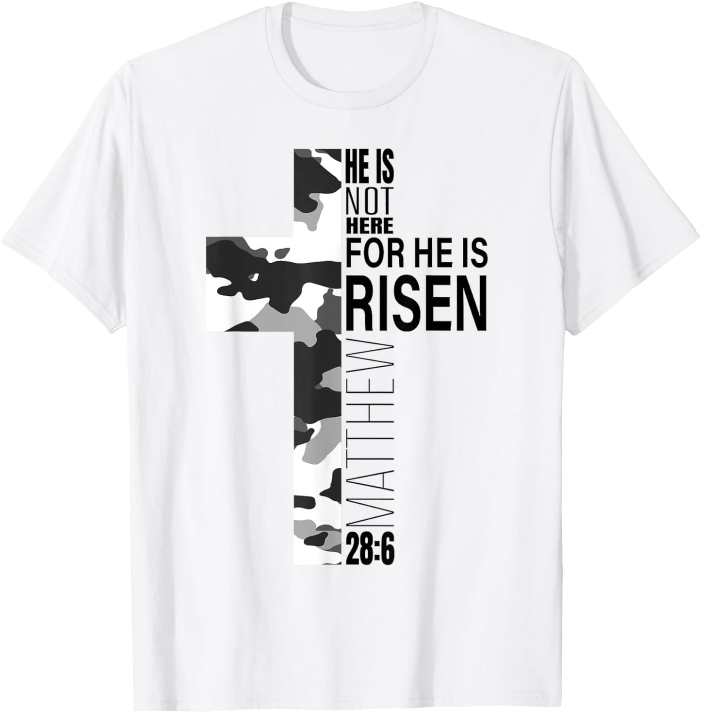 Cool Religious He Is Risen Christian Easter Verse Camo Cross T-Shirt - T-Shirt | White
