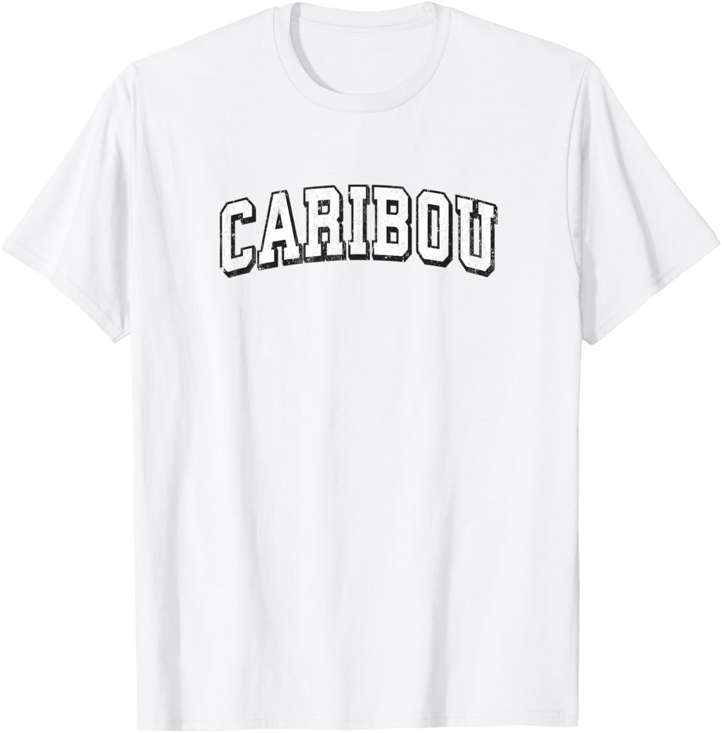 Caribou Maine Vintage Athletic Sports B&W Print T-Shirt - T-Shirt | White