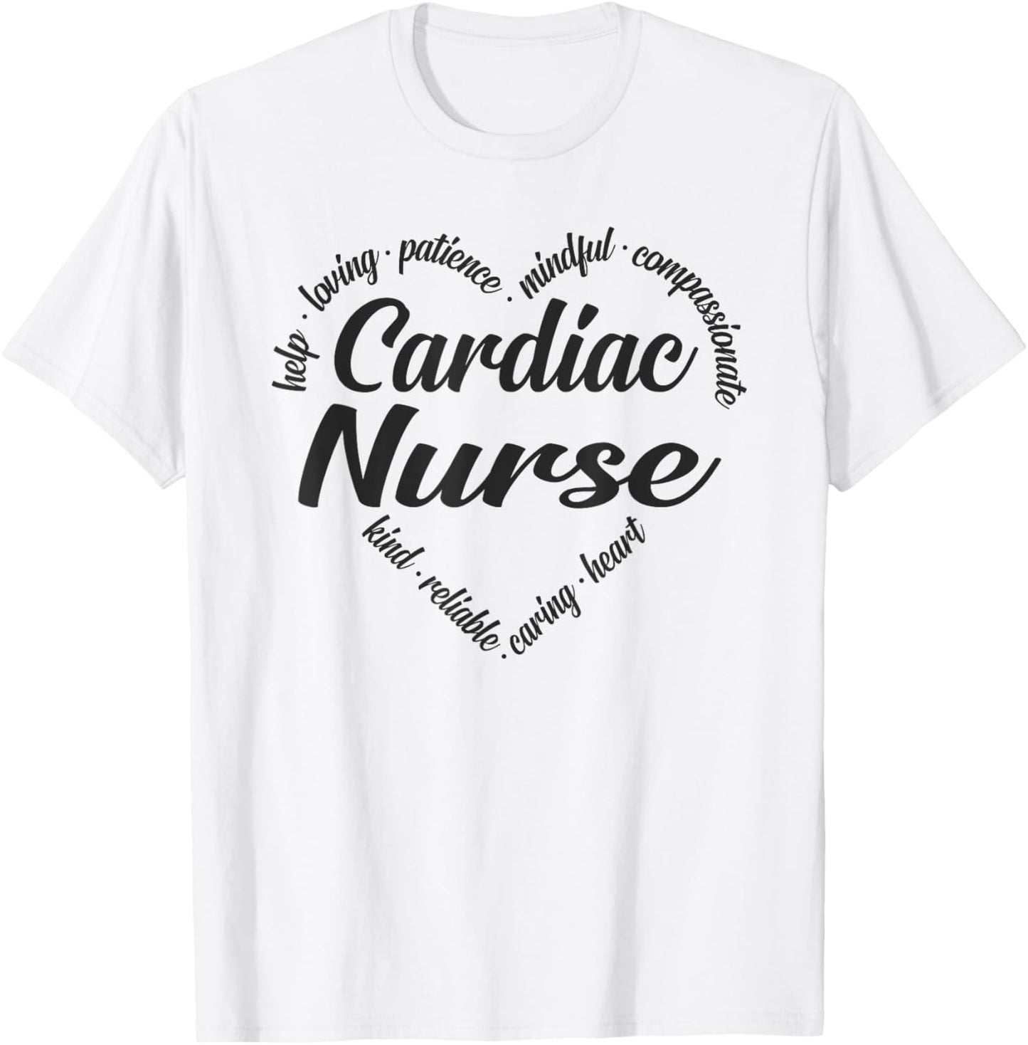 Cardiac Nurse Heart Word Cloud T-Shirt - T-Shirt | White