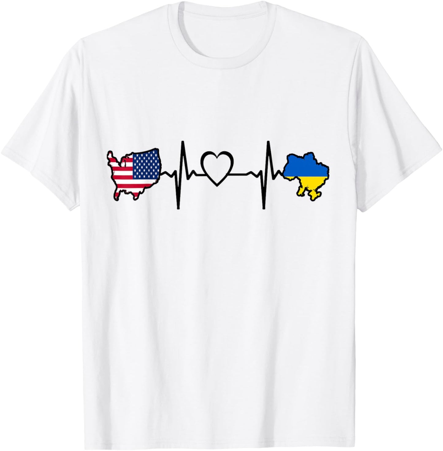 USA Ukraine Heartbeat Shirt - Ukrainian American USA Flag T-Shirt - T-Shirt | White