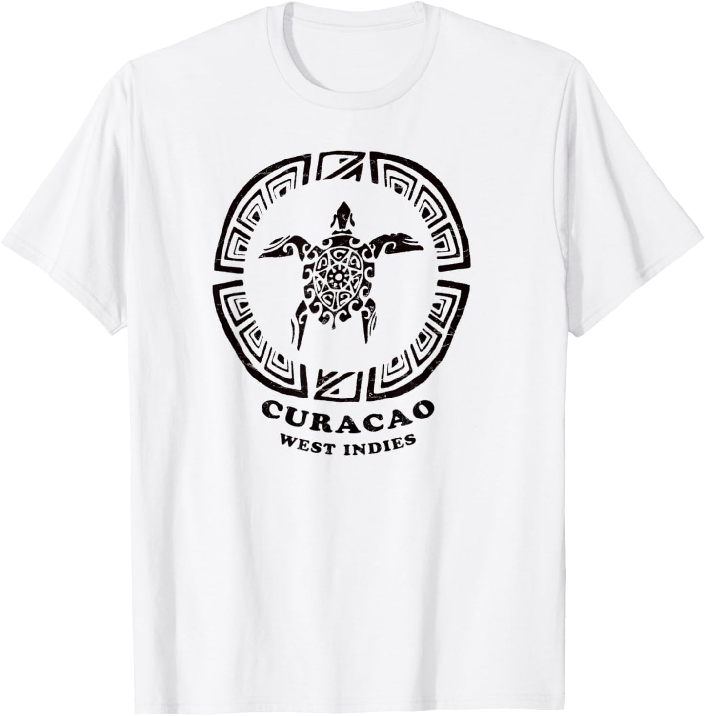 Curacao, West Indies Vintage Tribal Sea Turtle Vacation T-Shirt - T-Shirt | White