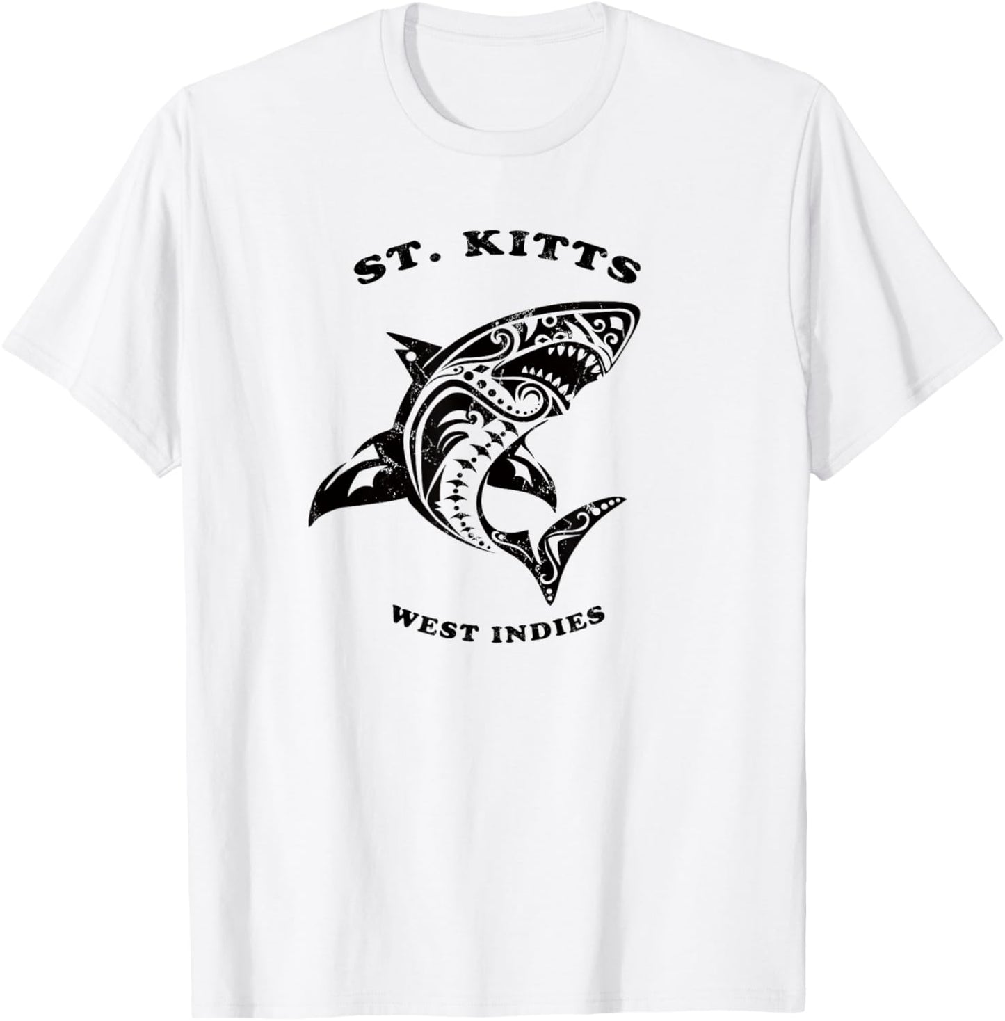 St. Kitts, West Indies Vintage Retro Tribal Shark Vacation T-Shirt - T-Shirt | White