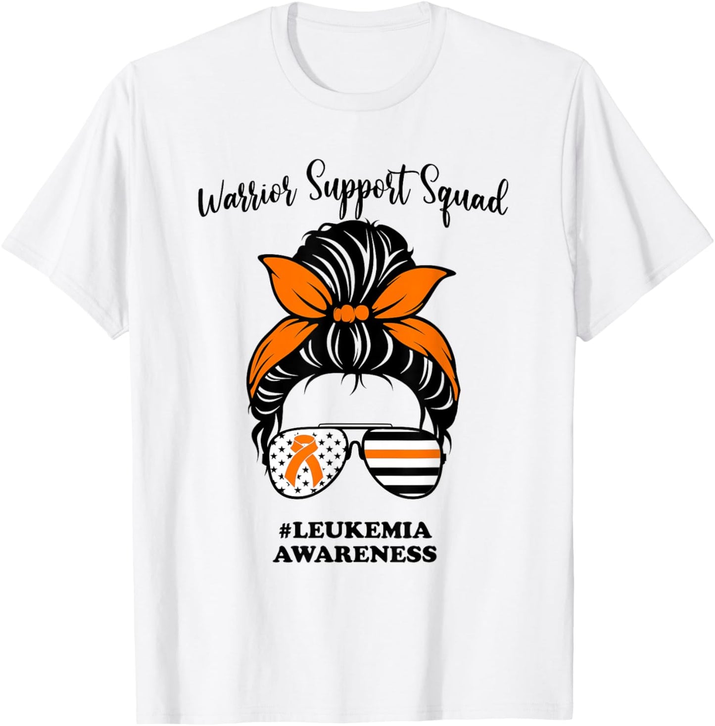 Leukemia Awareness Warrior Support Squad Messy Bun Matching T-Shirt - T-Shirt | White