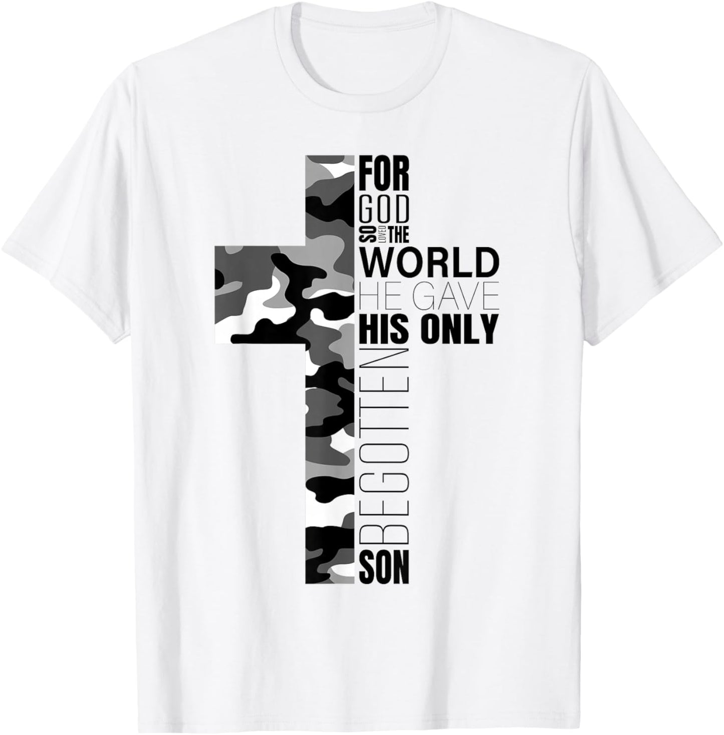 Camo Christian Cross Bible Verse John 3:16 Men Boys Faith T-Shirt - T-Shirt | White