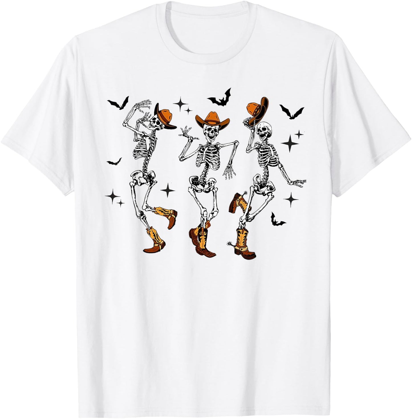 Skeleton Cowboy Dancing Halloween T-Shirt - T-Shirt | White