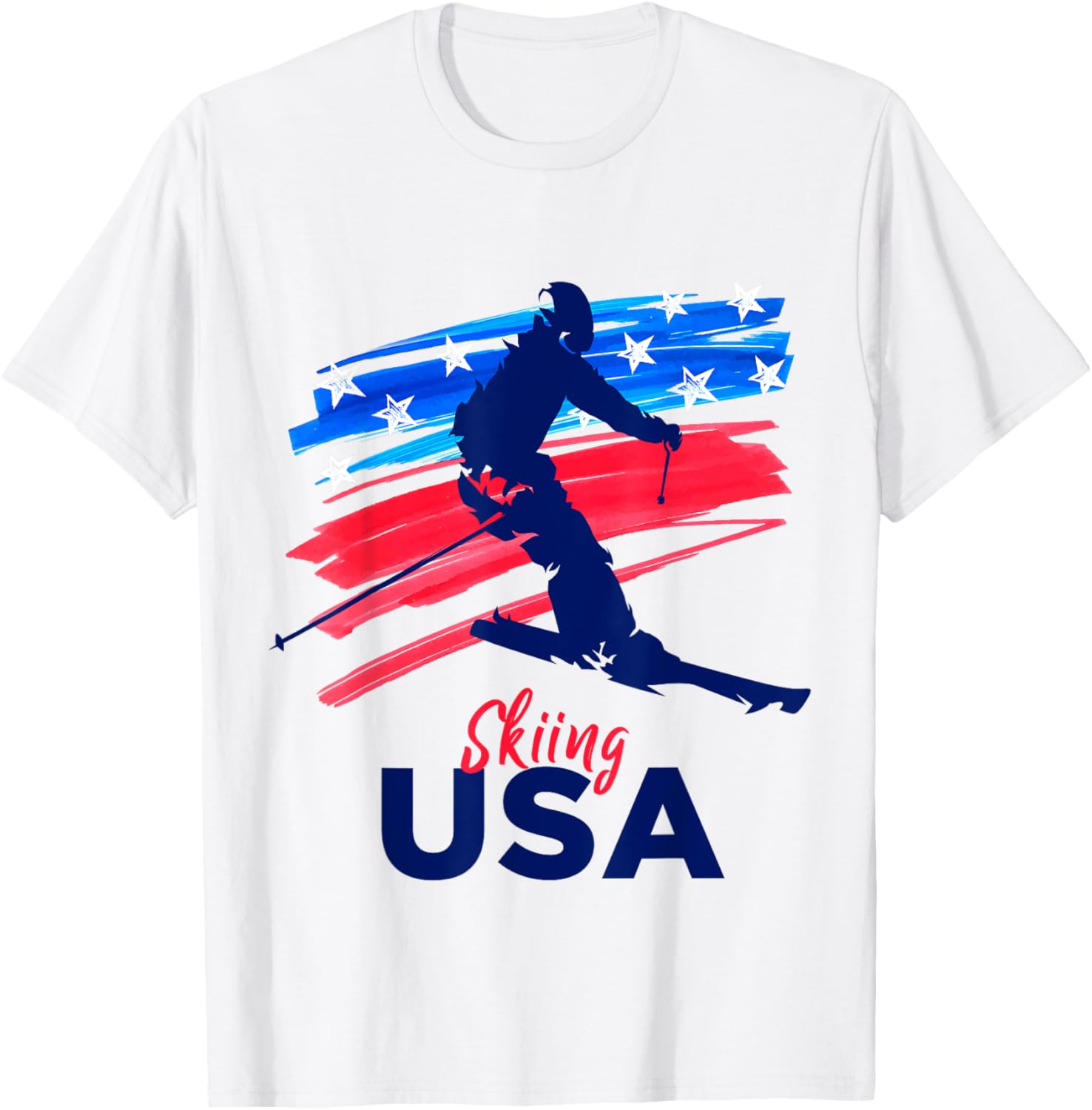 Skiing USA Support the Team USA Flag Ski Winter T-Shirt - T-Shirt | White
