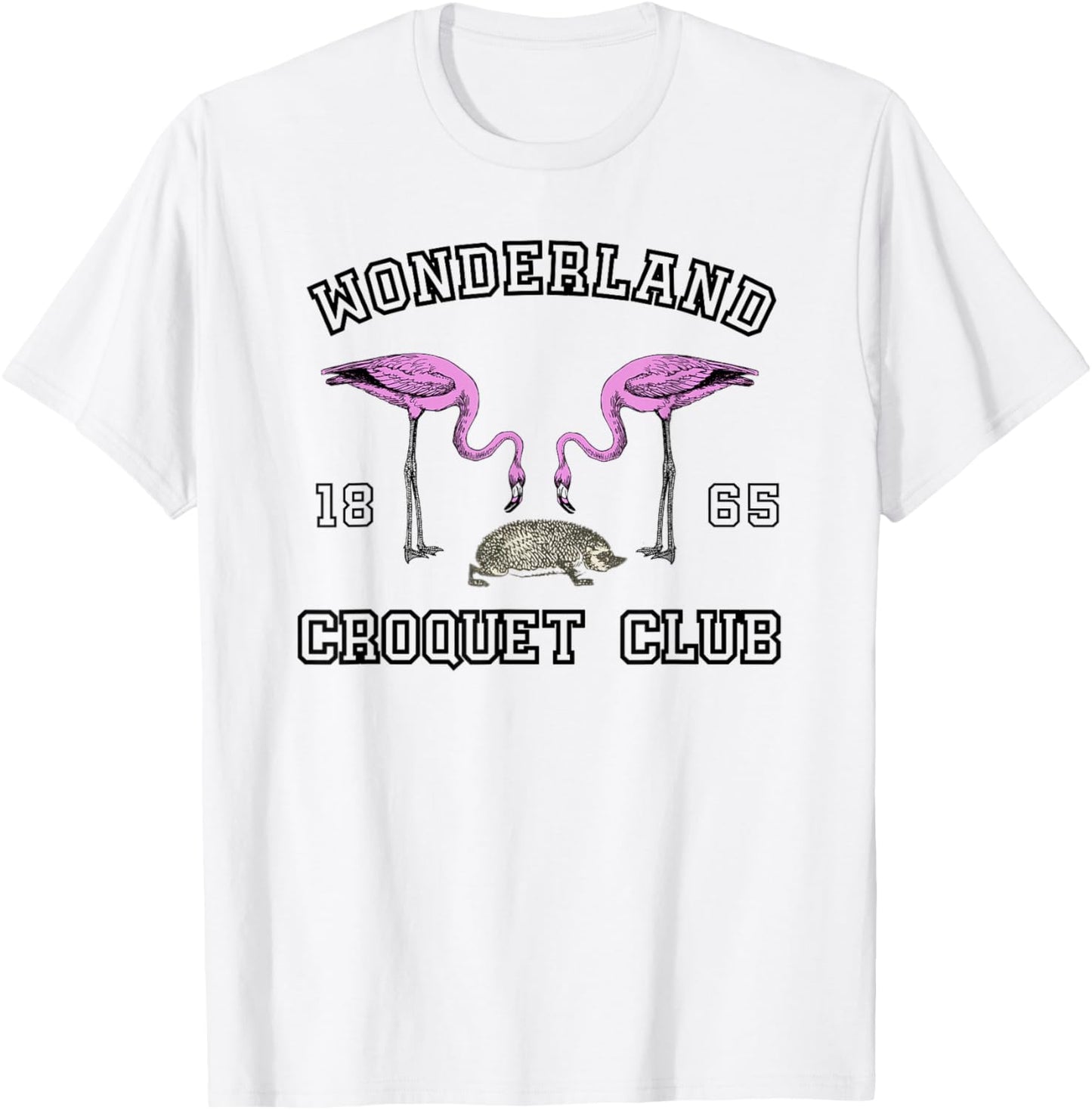 Lispe Wonderland Croquet Club with Flamingos and Hedgehog , White T-Shirt - T-Shirt | White
