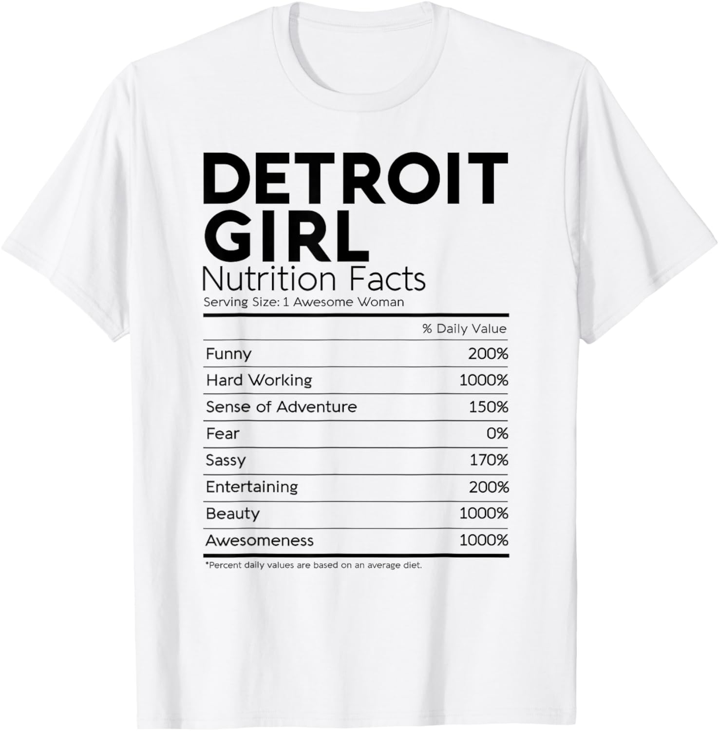 Detroit Girl Nutrition Facts Michigan Women Girl Funny Home T-Shirt - T-Shirt | White