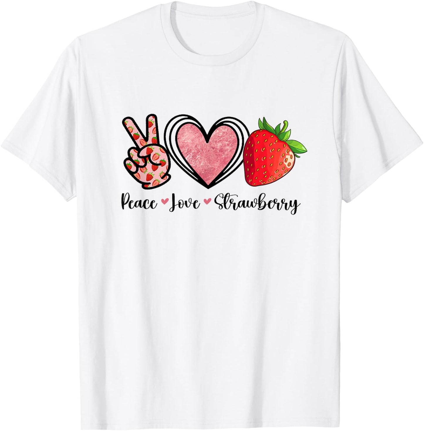 Peace Love Strawberry Shirts Farmer Strawberries Lover Fruit T-Shirt - T-Shirt | White