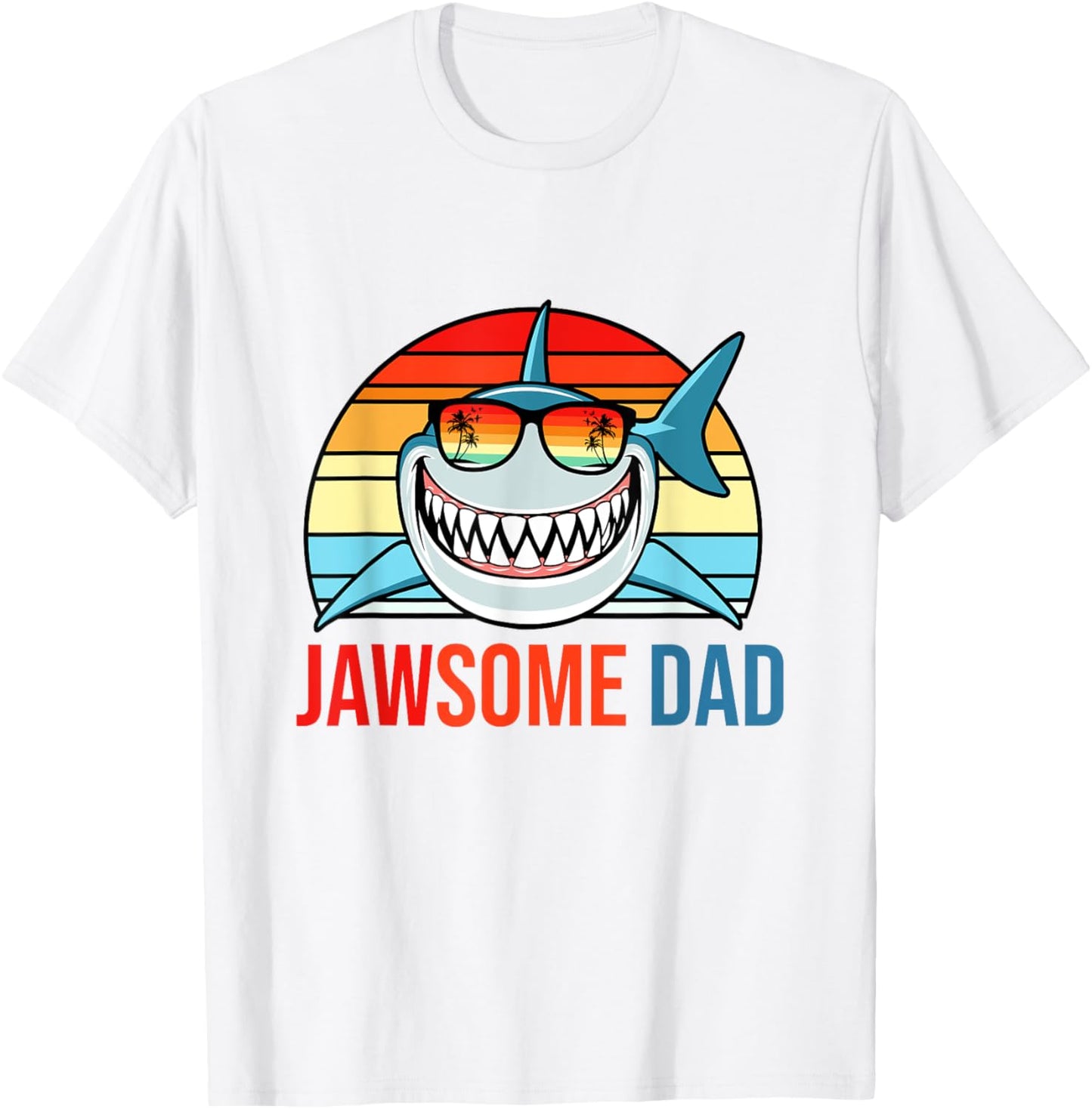 Retro Jawsome Dad Shark Funny Fathers Day Papa Daddy Husband T-Shirt - T-Shirt | White