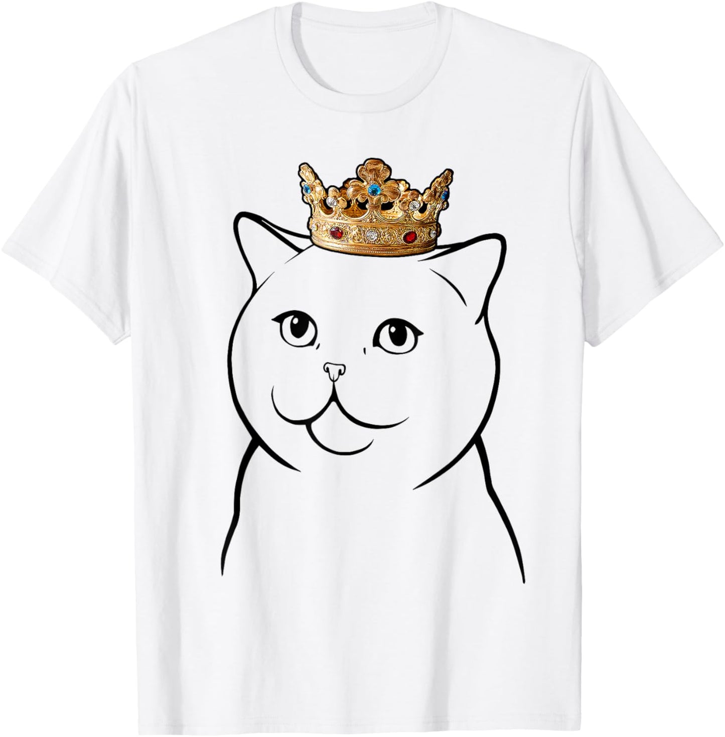 British Shorthair Cat Wearing Crown Men Women Kids T-Shirt - T-Shirt | White