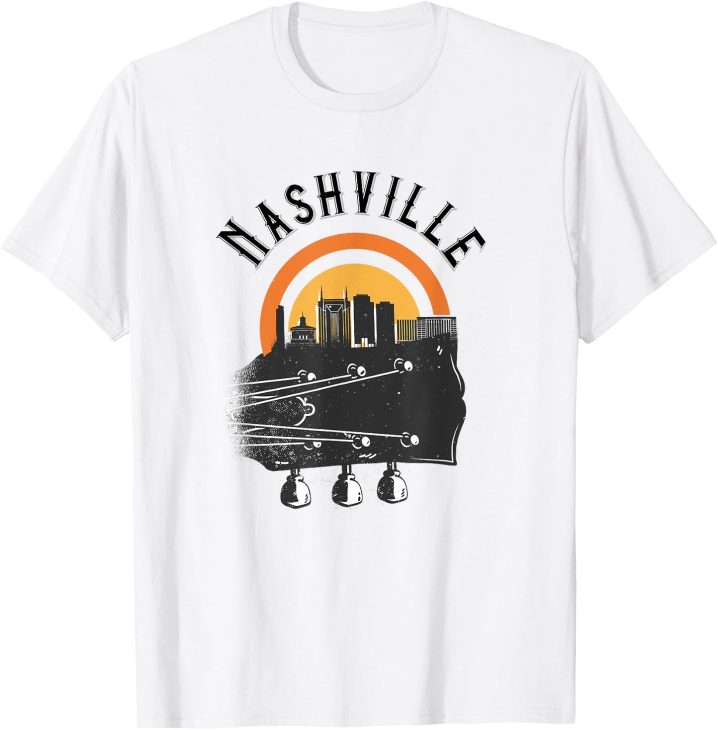 Nashville Cute / Love Country Music Guitar City Skyline T-Shirt - T-Shirt | White