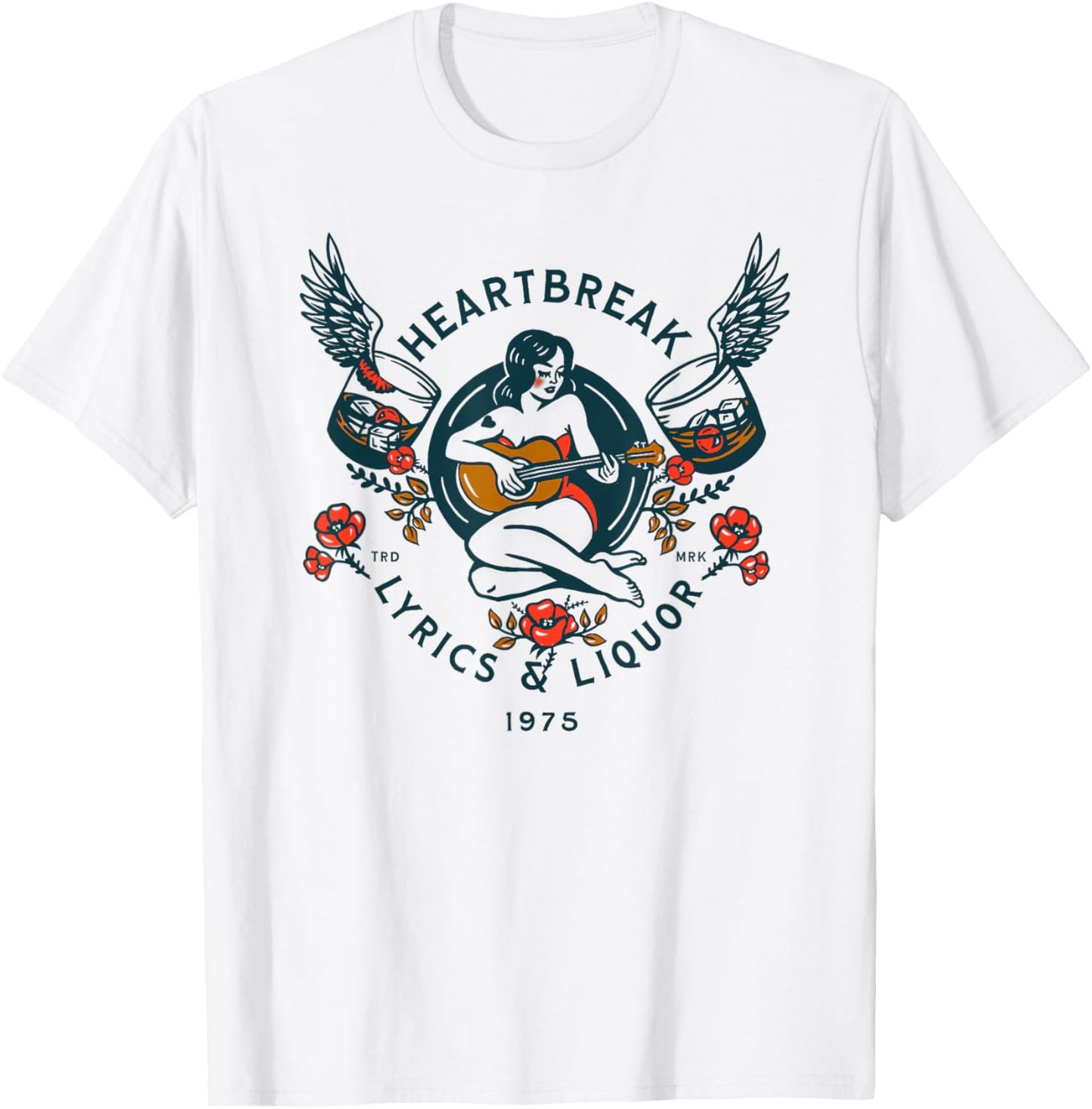 Heartbreak Lyrics & Liquor: Cool Live Music Lover Pin-Up Art T-Shirt - T-Shirt | White