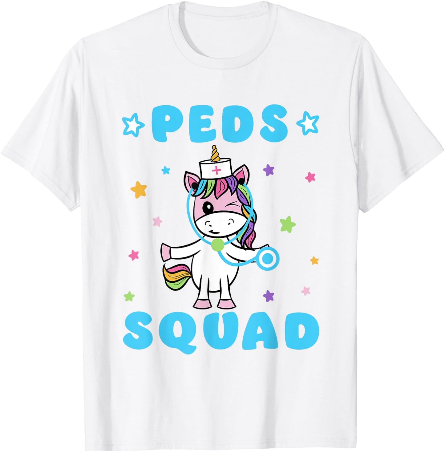 Peds Squad Pediatric Nurse - Funny Unicorn Stethoscope T-Shirt - T-Shirt | White