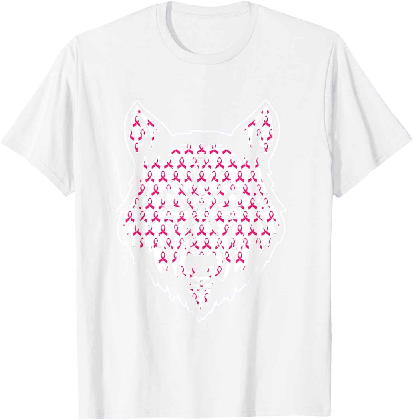 Wolf Pink Ribbon Breast Cancer Awareness Cute Animal Warrior T-Shirt - T-Shirt | White