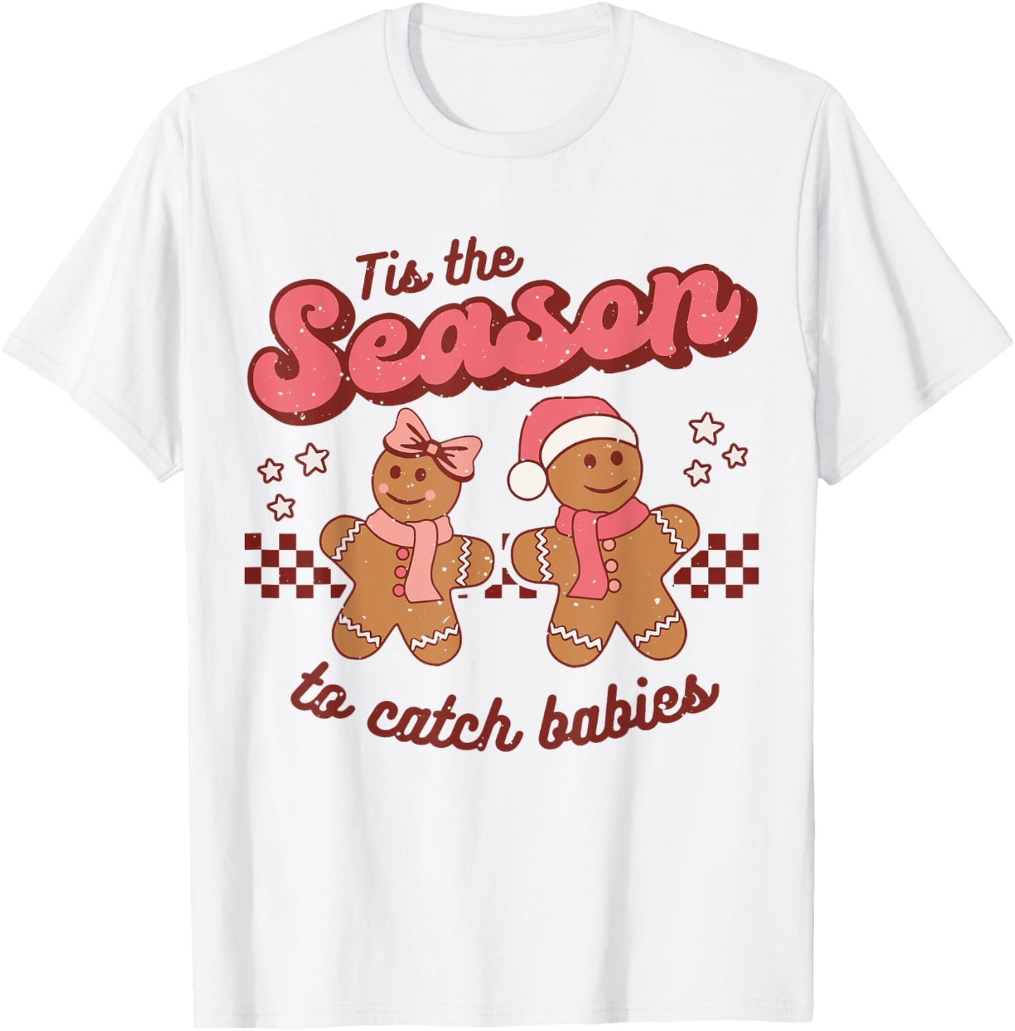 Christmas Labor And Delivery Postpartum Nurse Retro Midwife T-Shirt - T-Shirt | White
