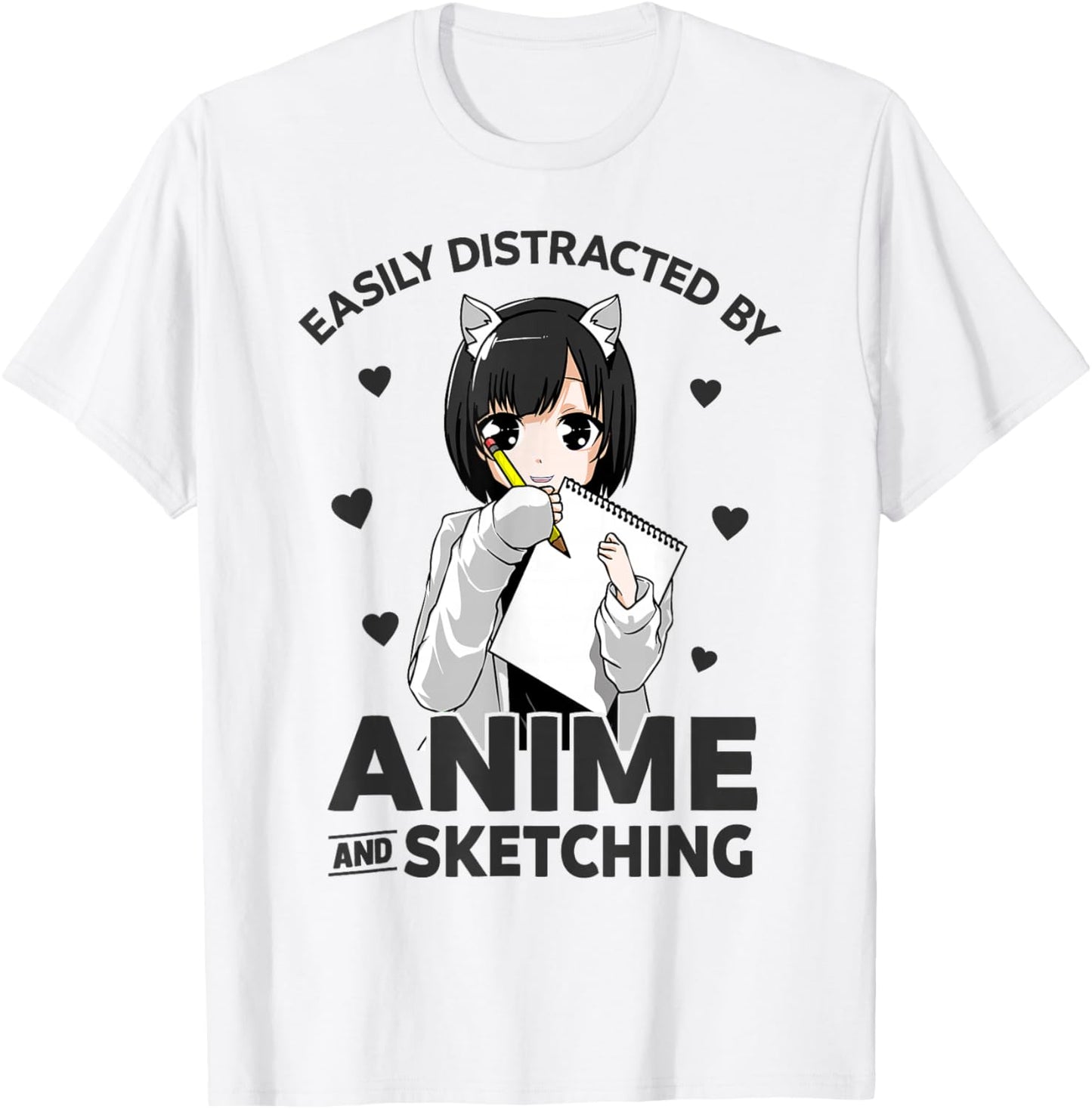 Easily Distracted By Anime and Sketching Anime Girl Drawing T-Shirt - T-Shirt | White
