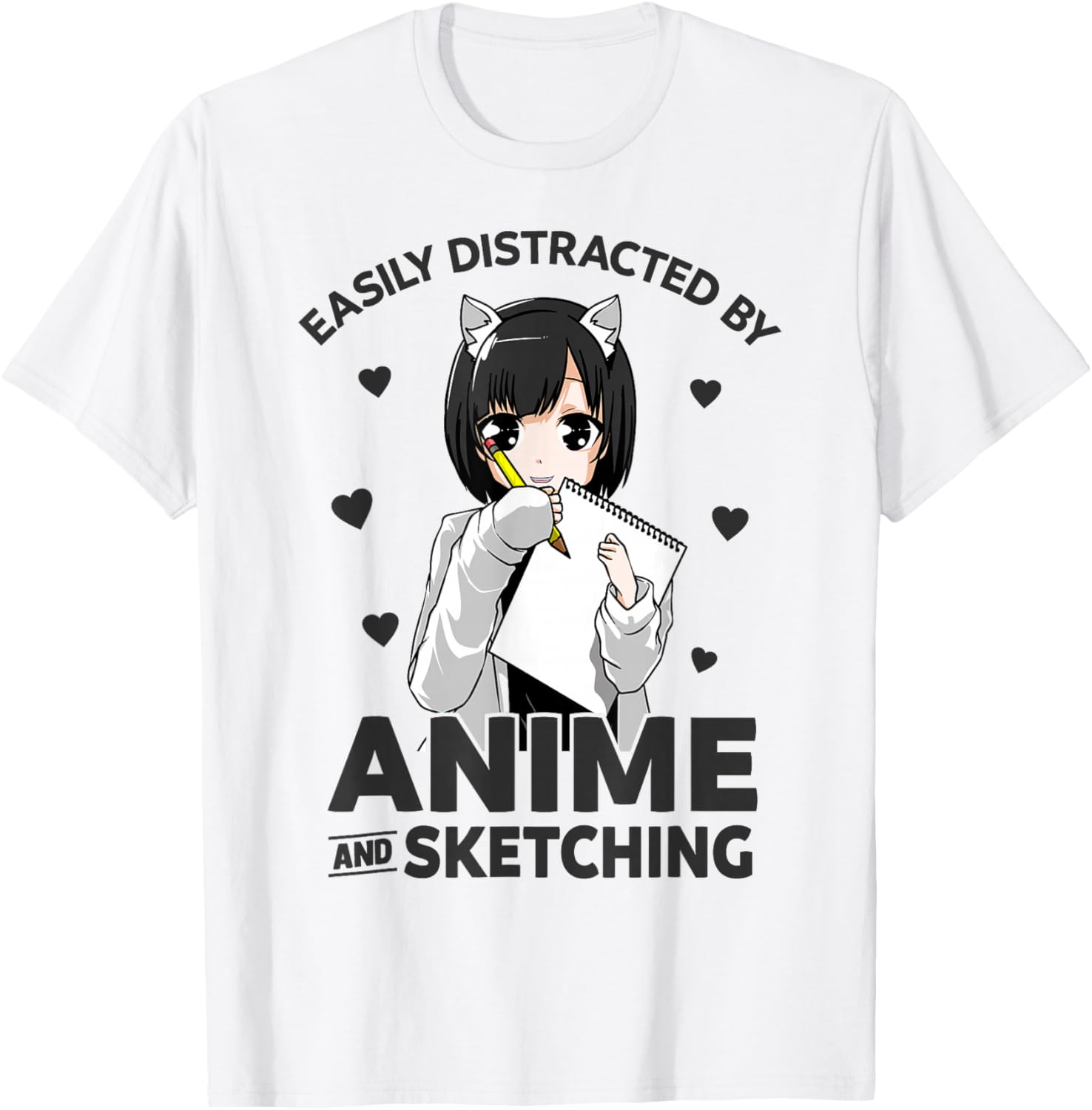Easily Distracted By Anime and Sketching Anime Girl Drawing T-Shirt - T-Shirt | White