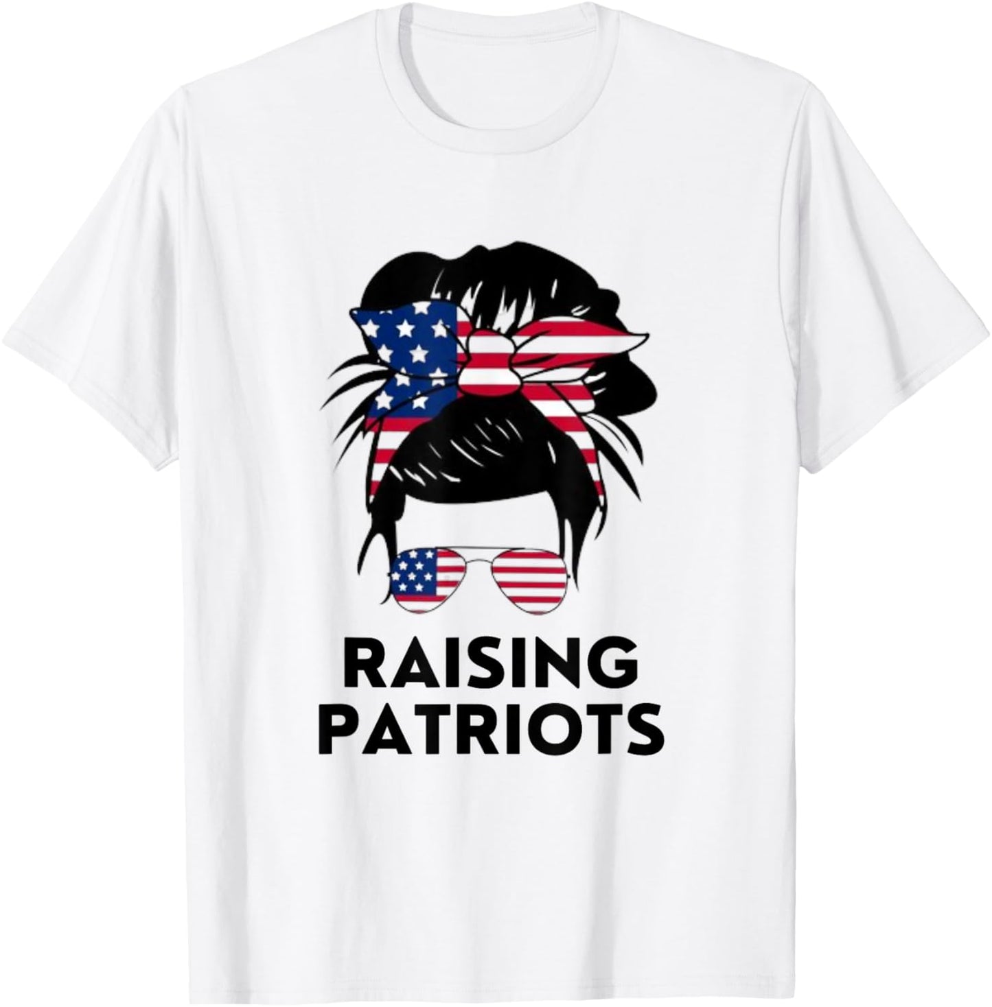 Raising Patriots Messy Bun Mom American Flag T-Shirt - T-Shirt | White