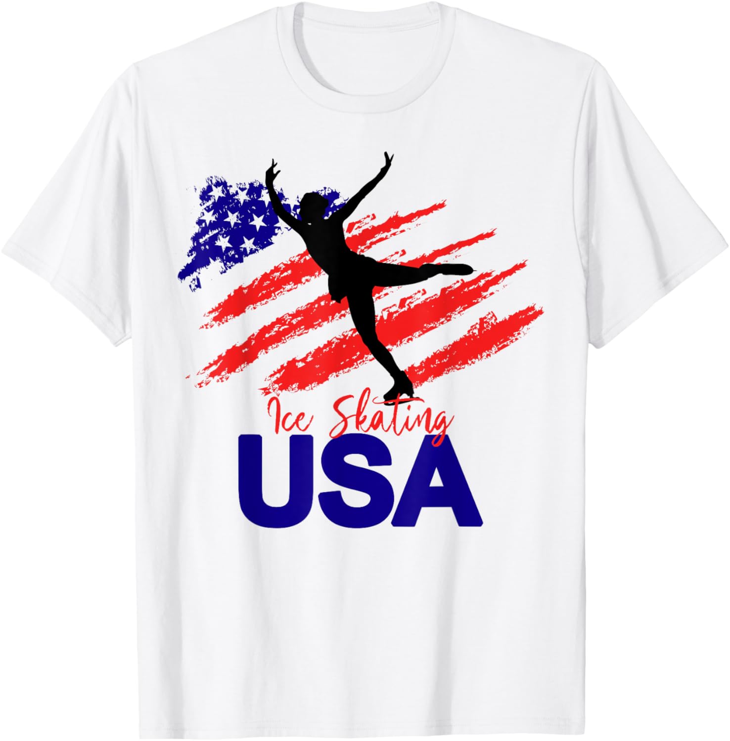 Ice Skating Dance USA Flag Support The Team T-Shirt - T-Shirt | White