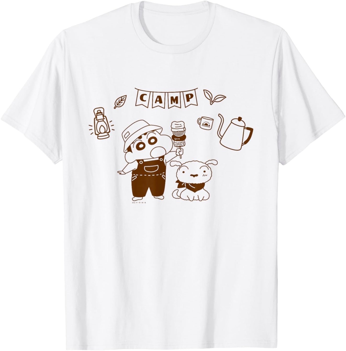 Crayon Shin-chan Nohara Family Camp Shin-chan and Shiro T-Shirt - T-Shirt | White