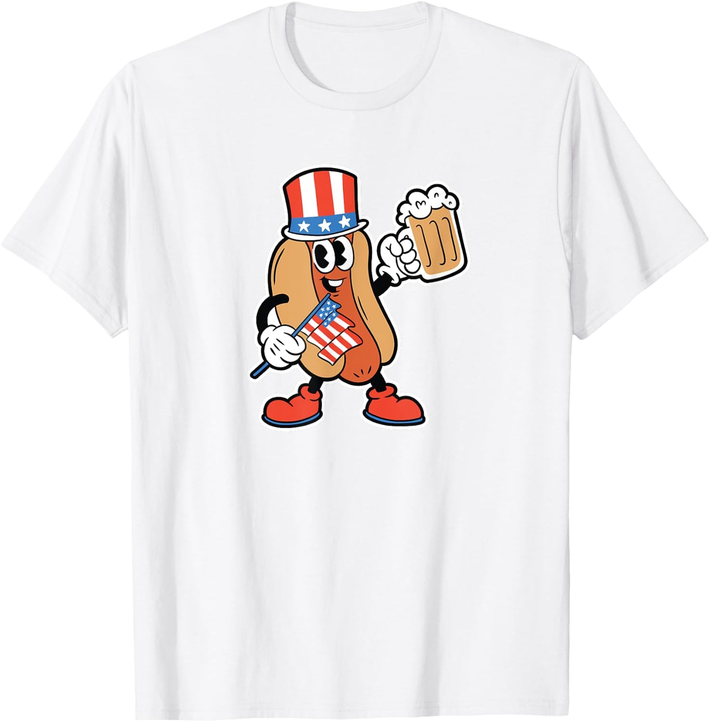 4th of July Hot Dog Drinking Beer Men T-Shirt - T-Shirt | White