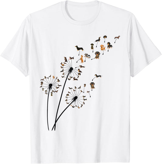 Dachshund Dandelion Flower Fly Funny Cute Dog Lover women T-Shirt - T-Shirt | White