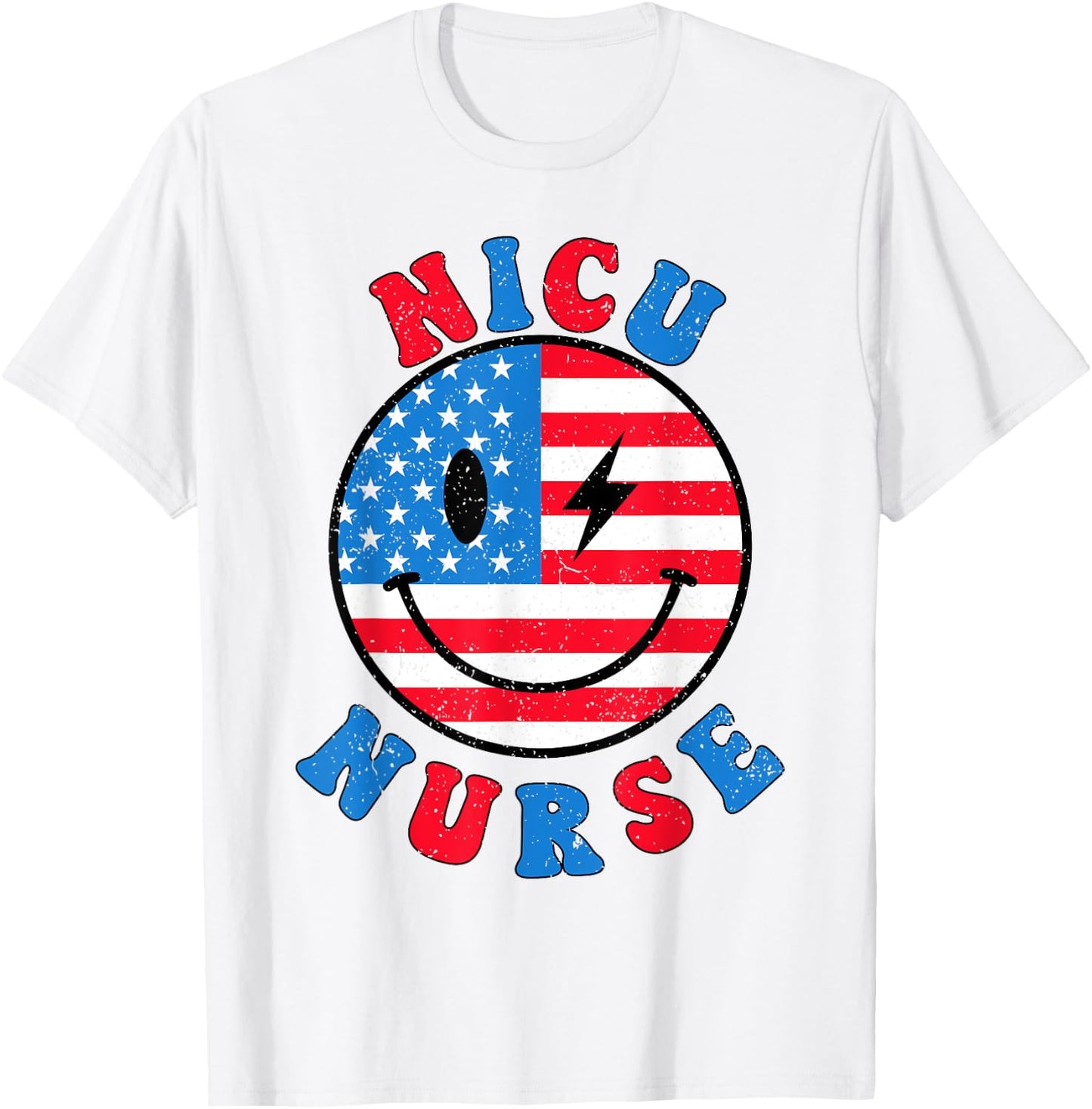 NICU Nurse 4th of July American Flag Patriotic Neonatal ICU T-Shirt - T-Shirt | White