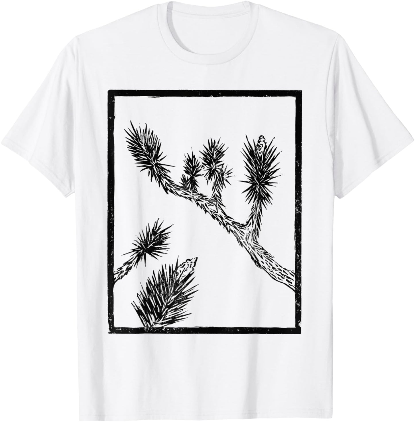 Joshua Tree Linocut Print - Black Ink T-Shirt - T-Shirt | White