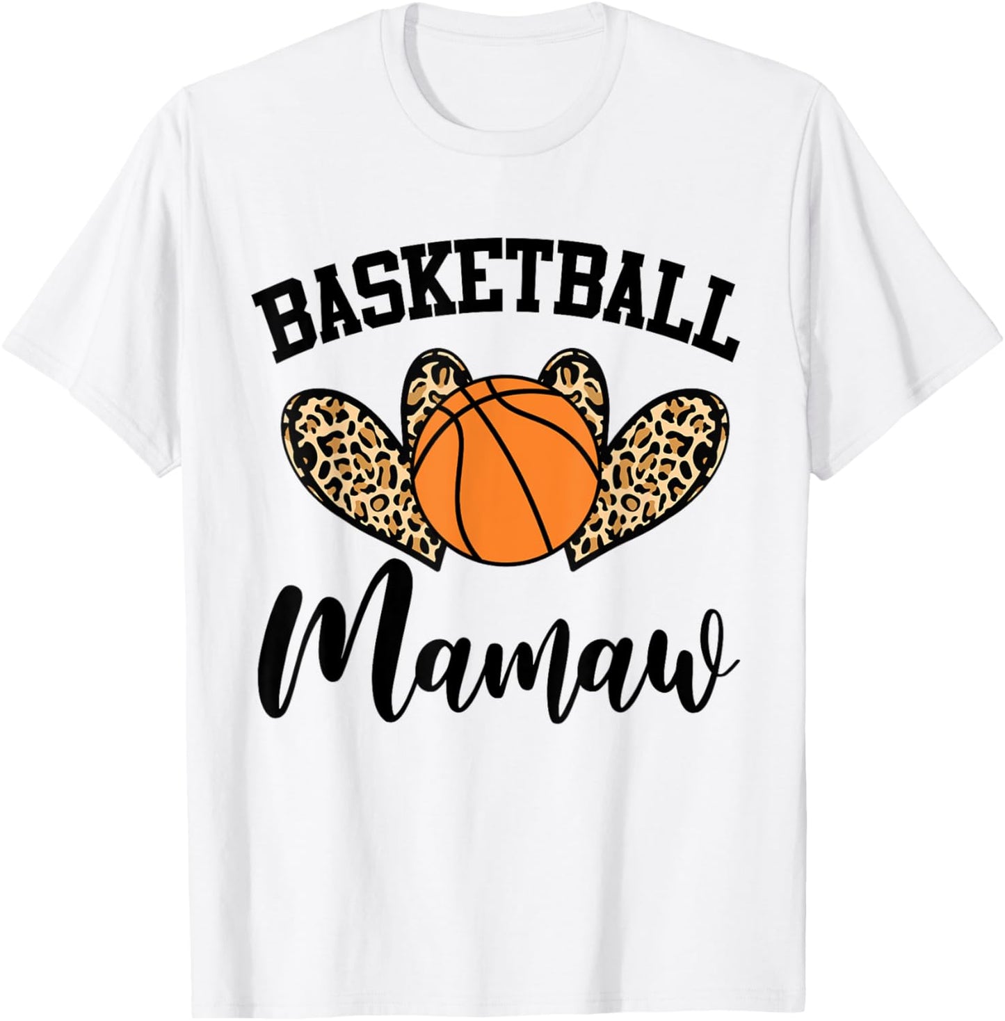 Basketball Mamaw Leopard Heart Funny T-Shirt - T-Shirt | White