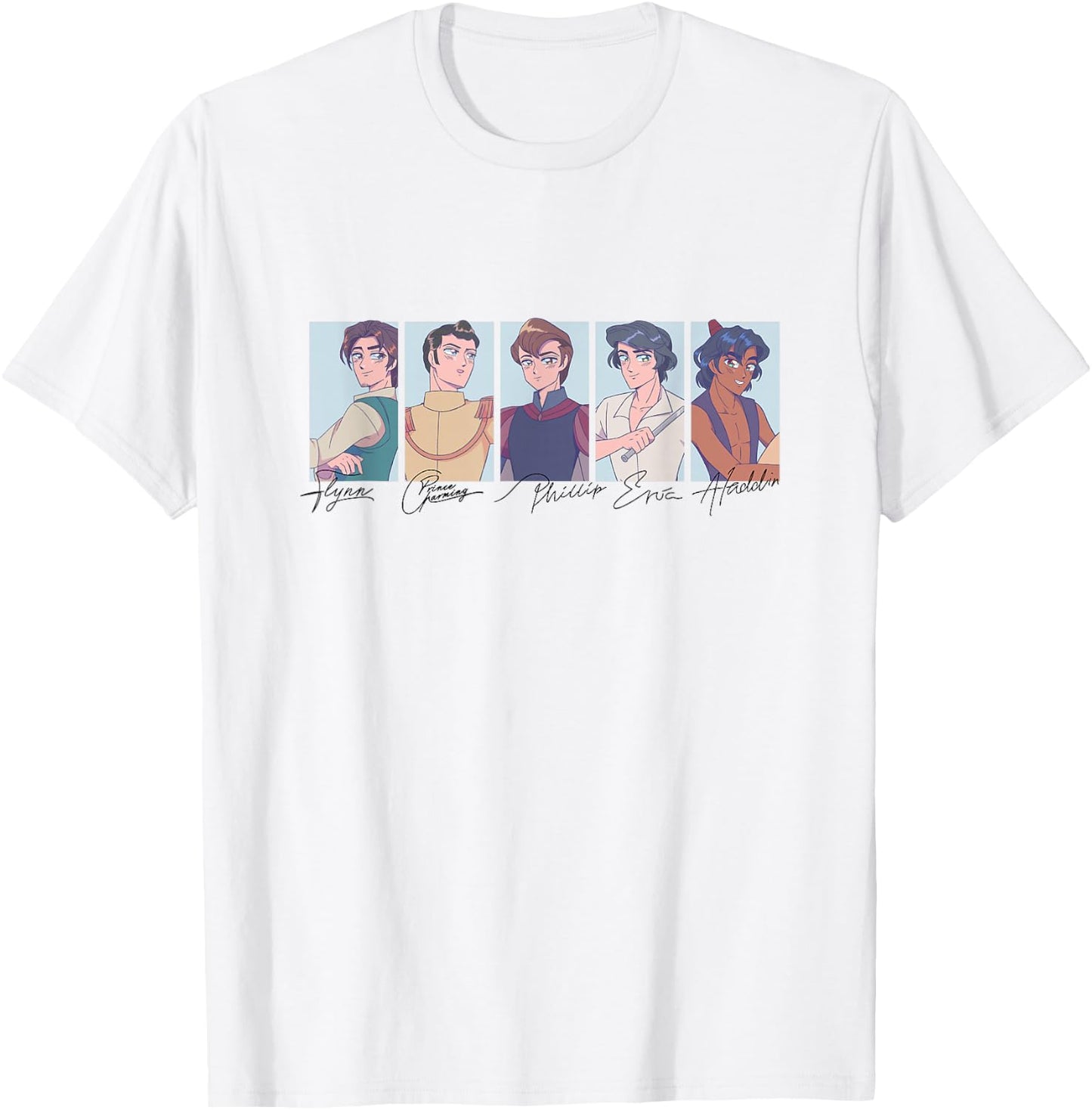 Disney Princess Princes Manga Version Group Shot Big Panels T-Shirt - T-Shirt | White