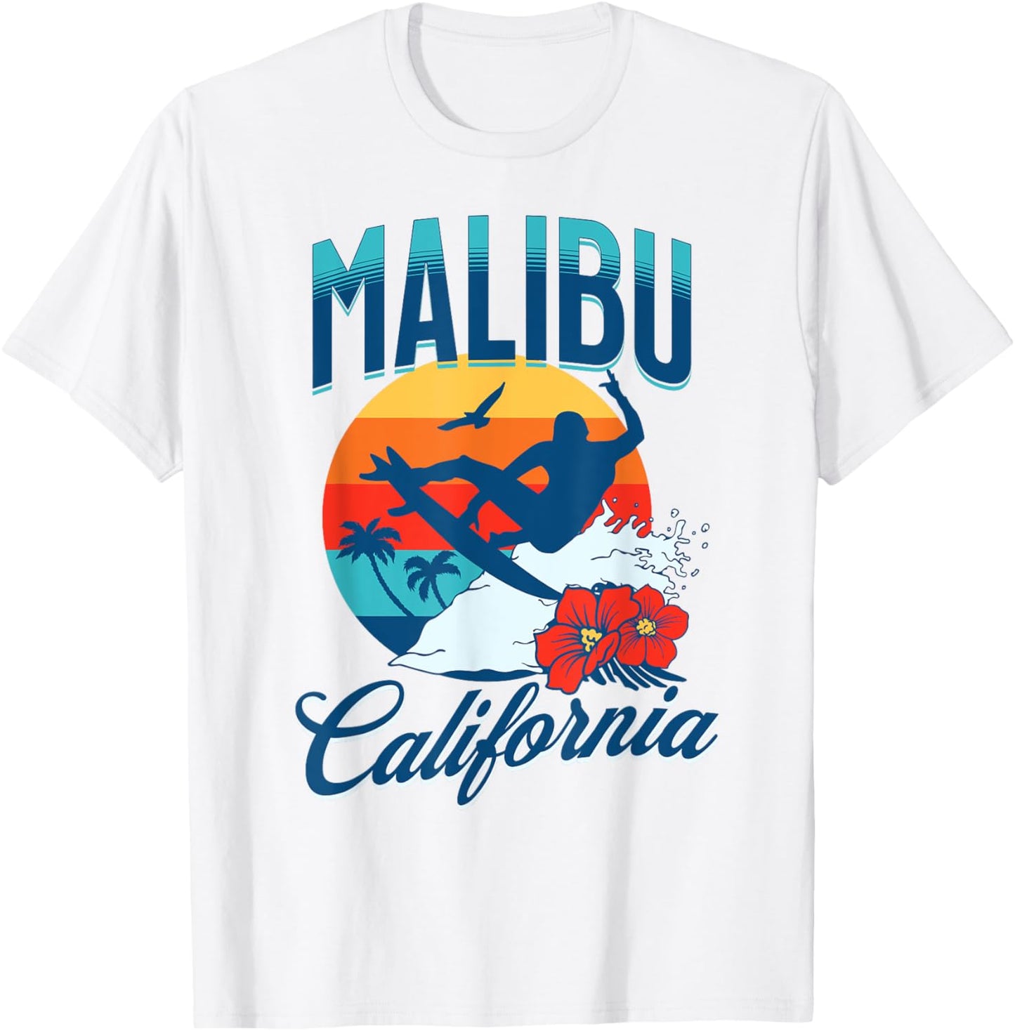 Malibu California Beach Surf Summer Vacation Vintage T-Shirt - T-Shirt | White
