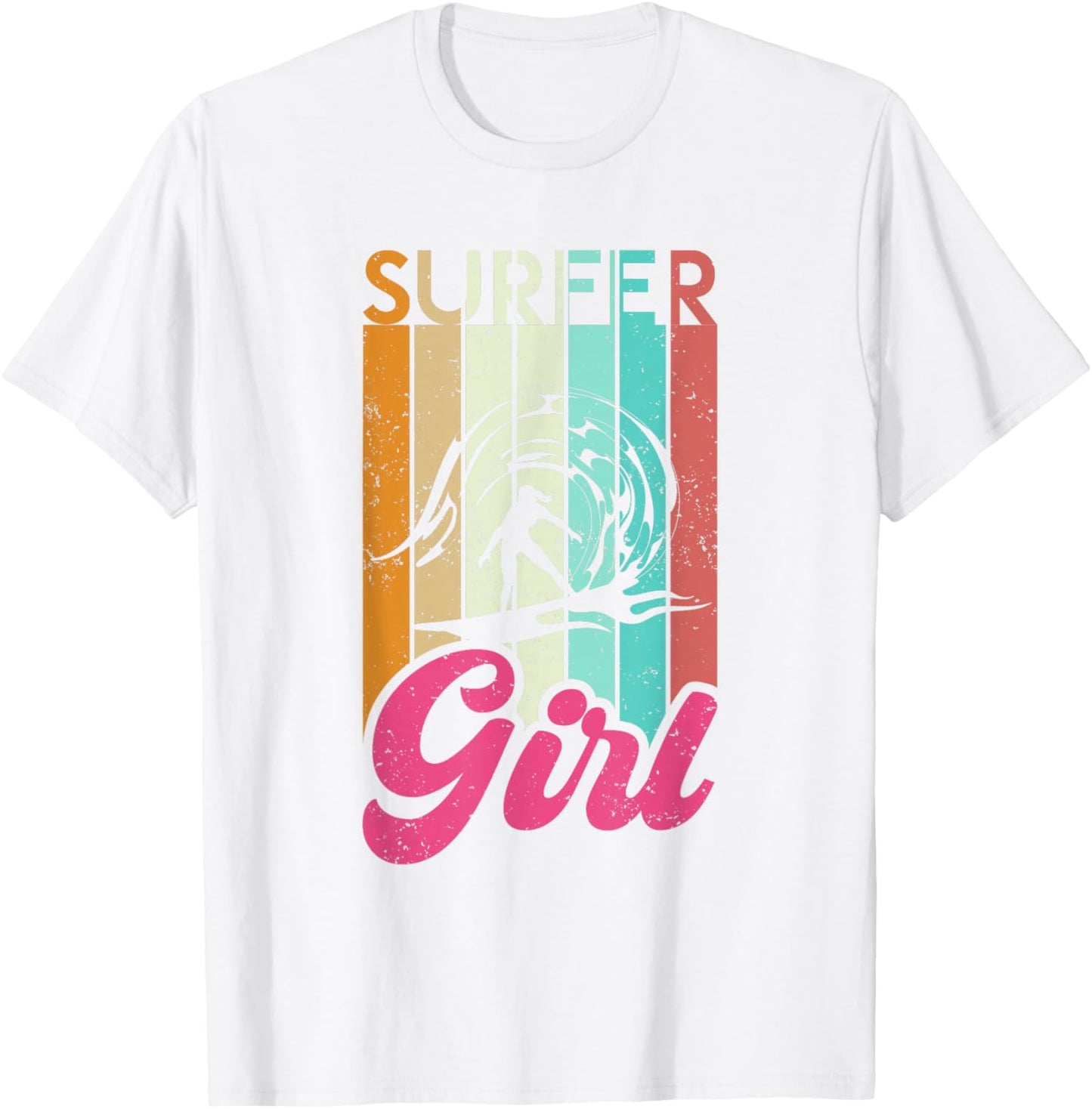 Surfer Girl Surfboard Women Surf Ocean Retro Surfing T-Shirt - T-Shirt | White