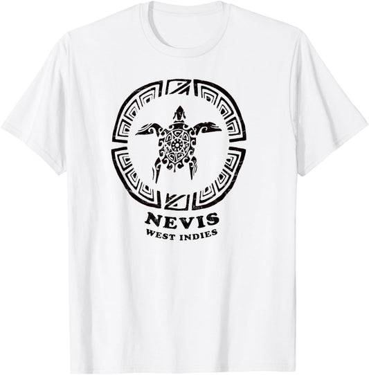 Nevis, West Indies Vintage Tribal Sea Turtle Vacation T-Shirt - T-Shirt | White