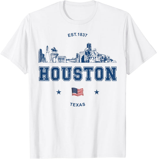 Houston Texas Vintage Skyline T-Shirt - T-Shirt | White