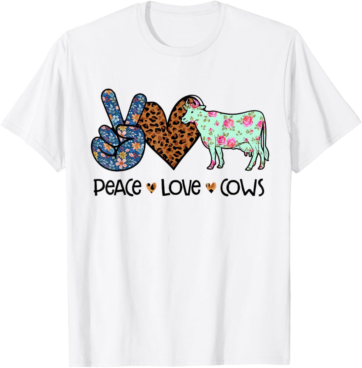 Peace Love Cows Chicken Lover Leopard T-Shirt - T-Shirt | White