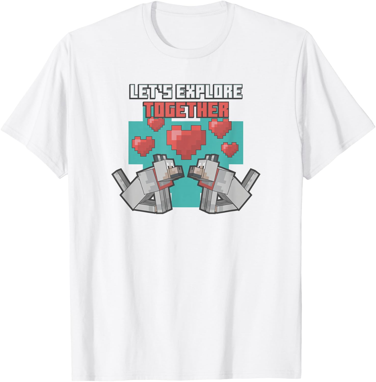 Minecraft Valentine's Day Let's Explore Together Wolves T-Shirt - T-Shirt | White