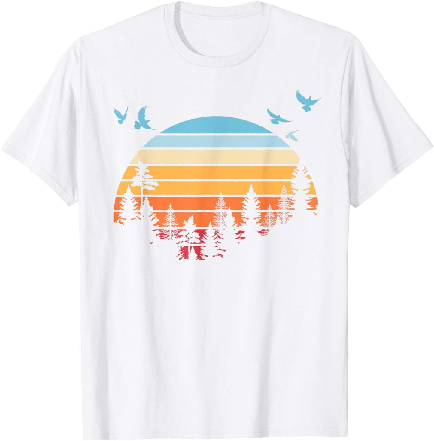 Retro Flock Of Birds Wildlife Nature Outdoors Trees Forest T-Shirt - T-Shirt | White